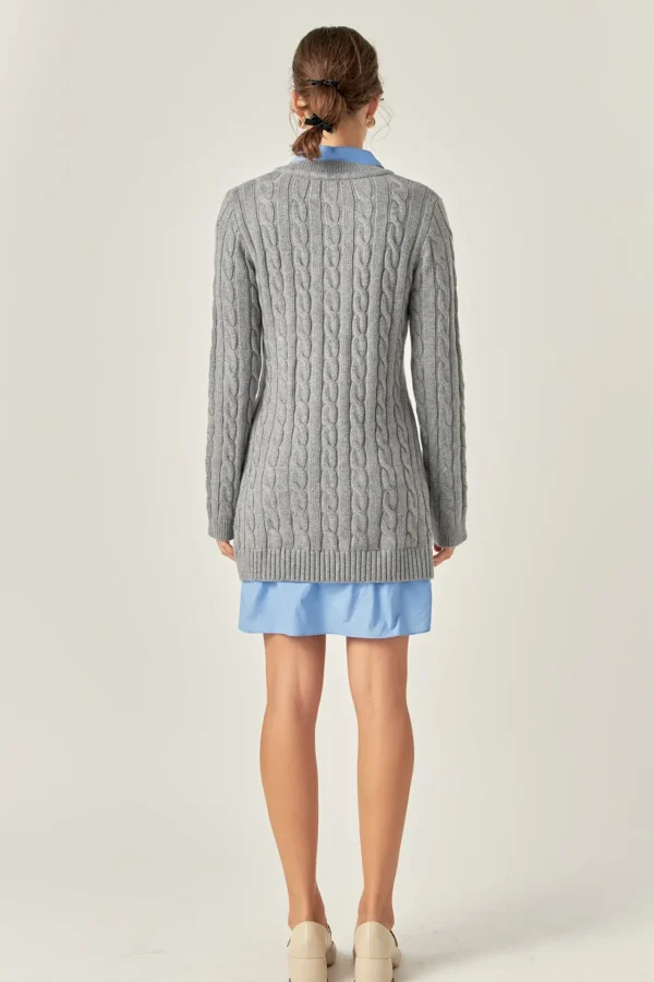 ENGLISH FACTORY Sweaters & Knits | Tops*- Mixed Media Cable Knit V-Neck Drop Sweater Dress