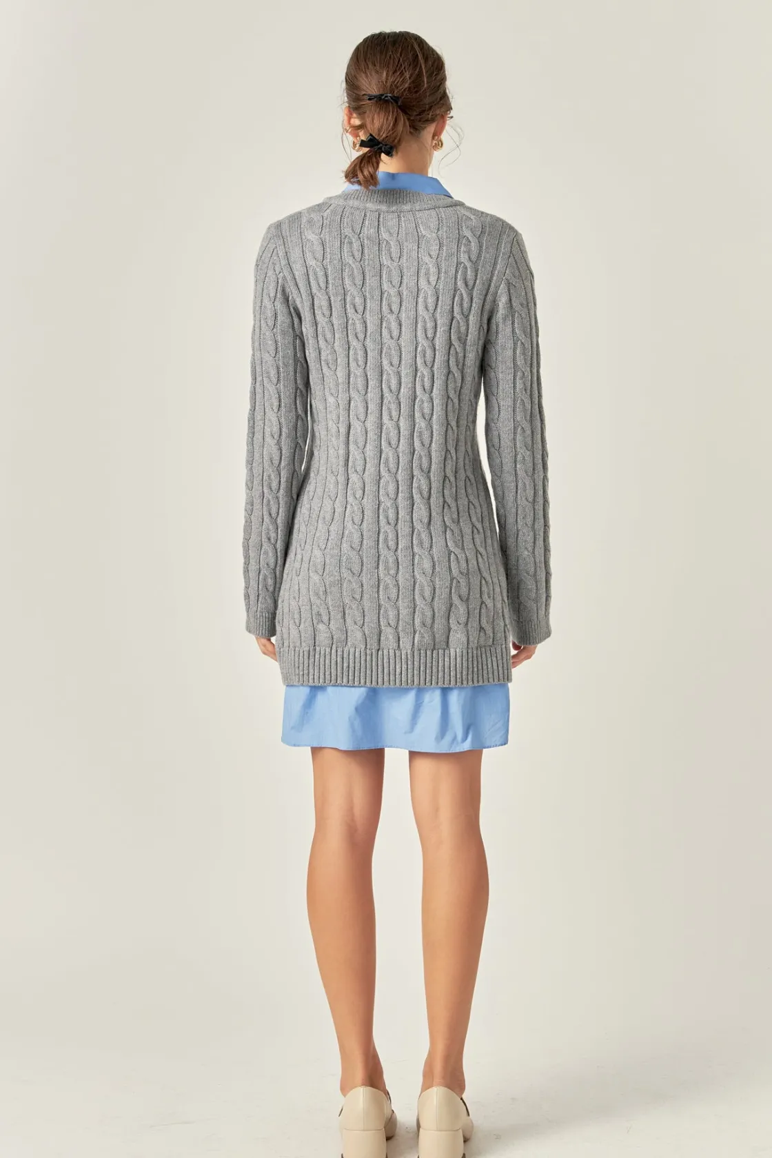 english_factory__mixed_me_7-13.webp ENGLISH FACTORY Sweaters & Knits | Tops*- Mixed Media Cable Knit V-Neck Drop Sweater Dress