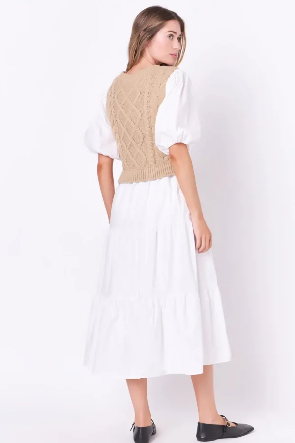 ENGLISH FACTORY Sweaters & Knits*- Mixed Media Cable Knit Down Midi Dress
