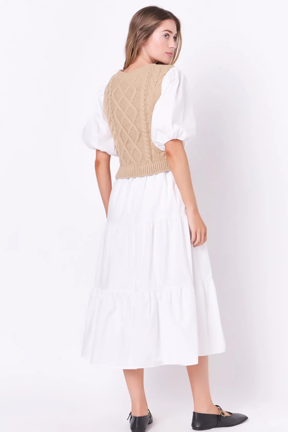 english_factory__mixed_me_7-16.webp ENGLISH FACTORY Sweaters & Knits*- Mixed Media Cable Knit Down Midi Dress