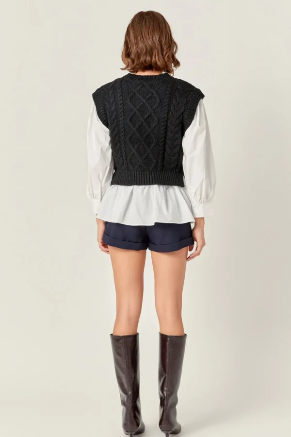 ENGLISH FACTORY Sweaters & Knits | Tops*- Mixed Media Cable Detail Sweater