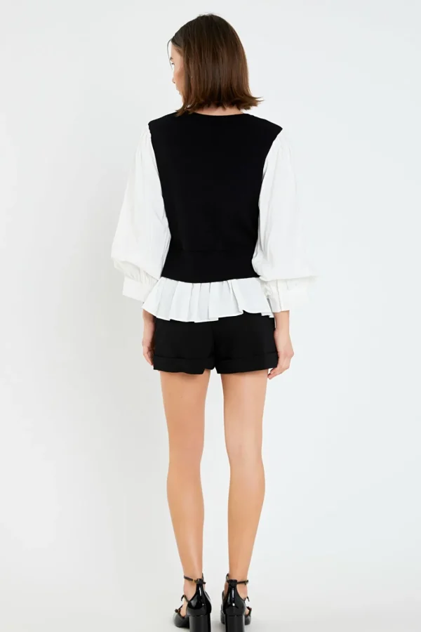 ENGLISH FACTORY Tops*- Mixed Media Blouse