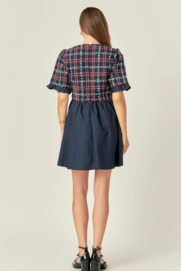 ENGLISH FACTORY Tweed Dresses | Tops*- Mixed Media Tweed Mini Dress