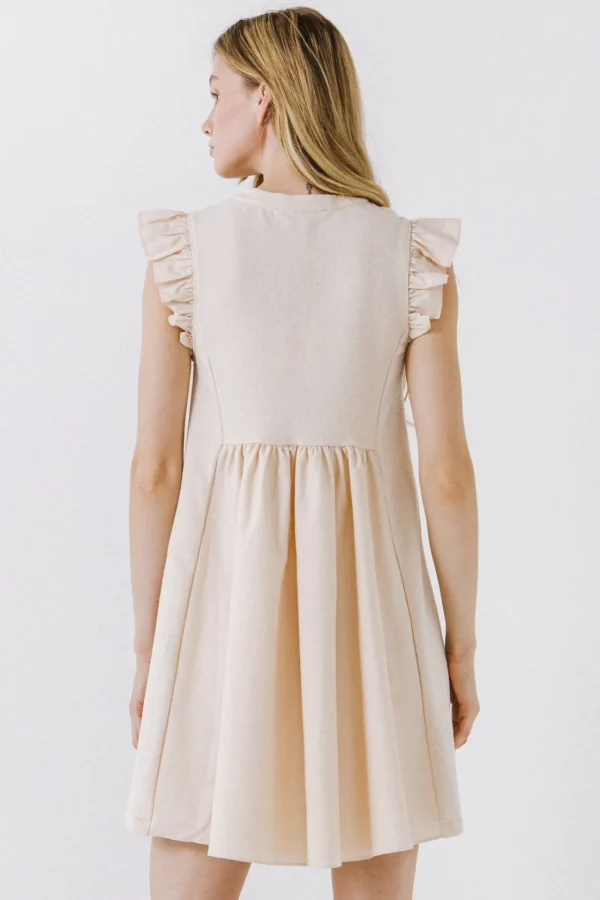 ENGLISH FACTORY White Dresses | Tops*- Mixed Media Ruffle Sleeve Mini Dress