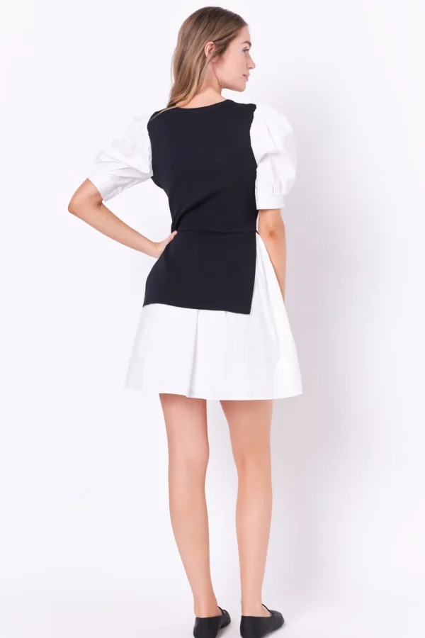 ENGLISH FACTORY White Dresses | Puff Sleeve*- Mixed Media Puff Sleeve Mini Dress