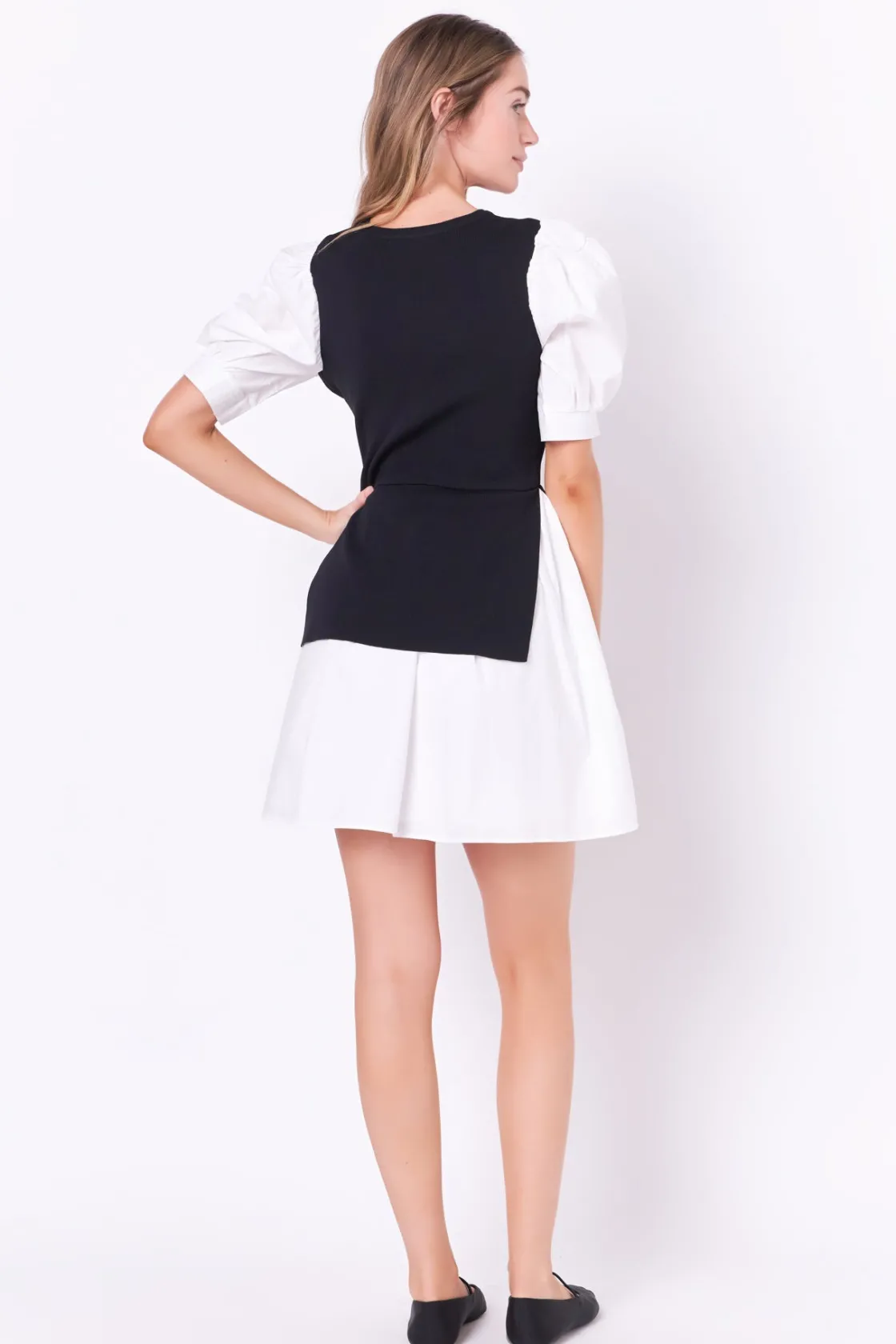 english_factory__mixed_me_7-22.webp ENGLISH FACTORY White Dresses | Puff Sleeve*- Mixed Media Puff Sleeve Mini Dress