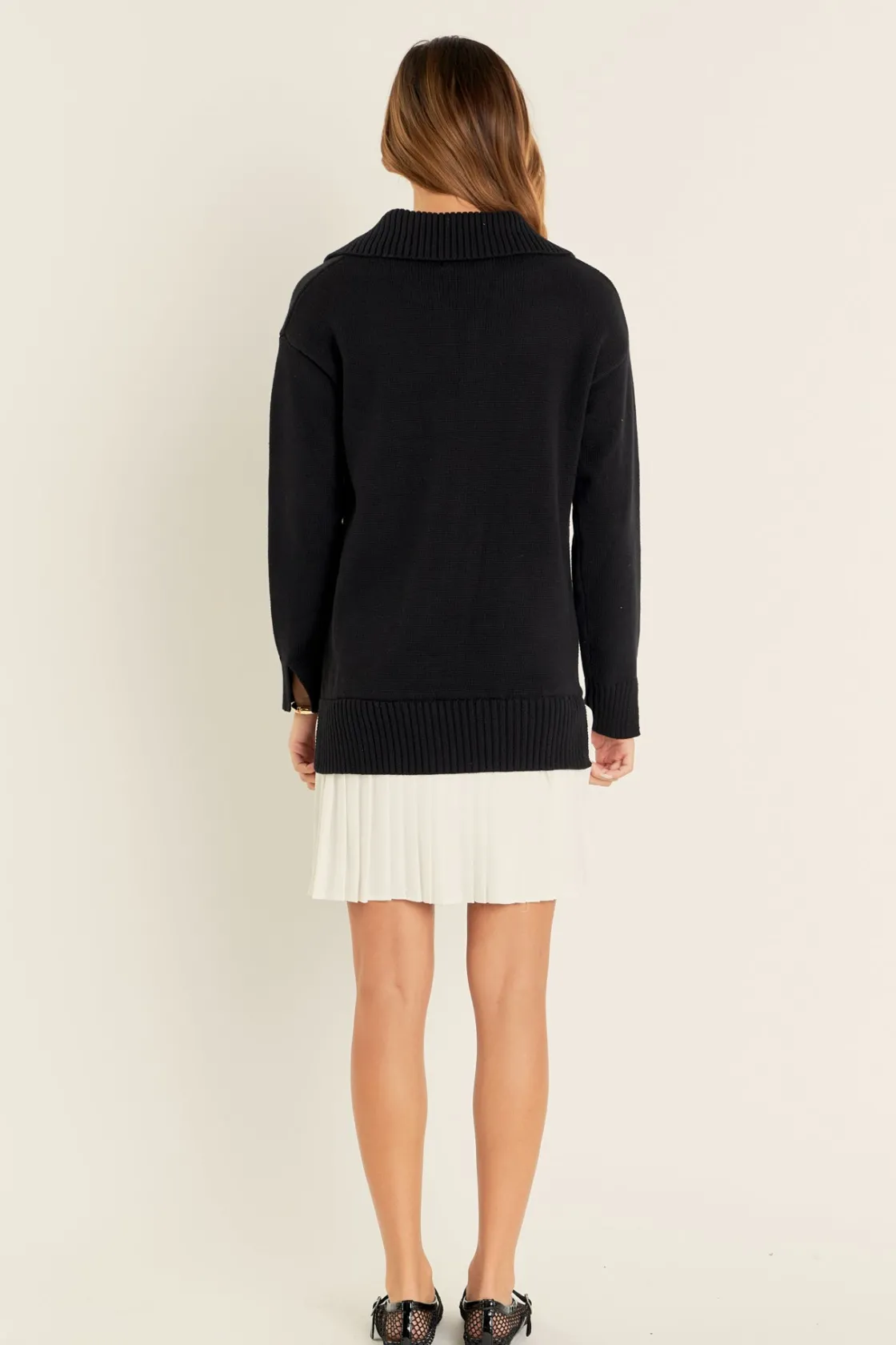 english_factory__mixed_me_7-25.webp ENGLISH FACTORY Knit Dresses | Sweaters & Knits*- Mixed Media Pleated Mini Dress
