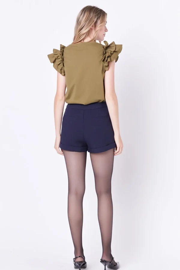 ENGLISH FACTORY Tops*- Mixed Media Ruffle Detail T-shirt