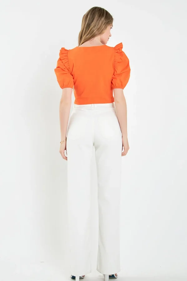 ENGLISH FACTORY Tops*- Mixed Media Puff Sleeve Knit Top
