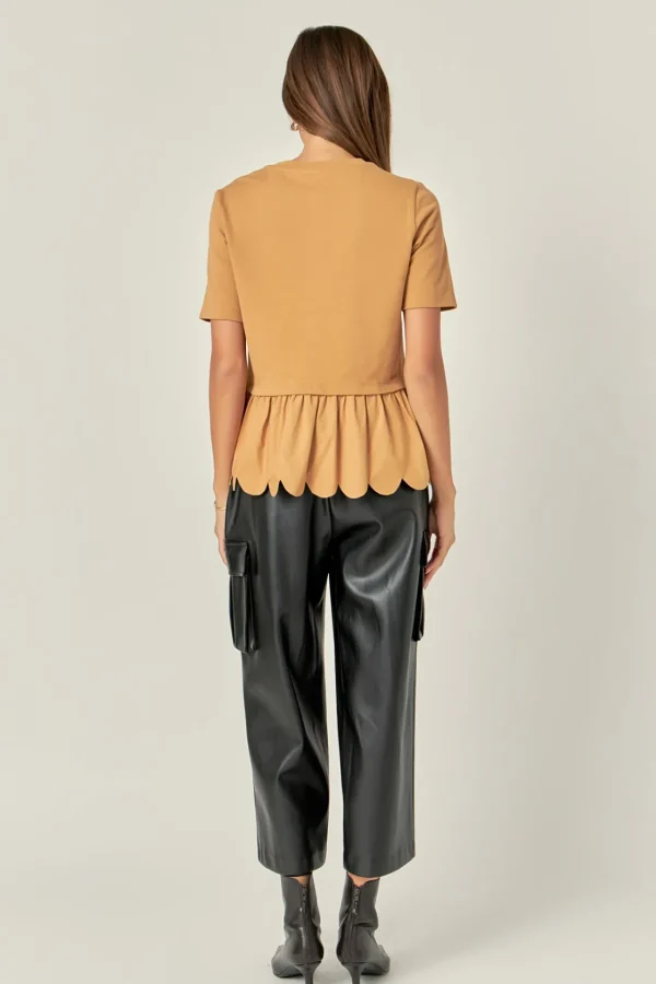 ENGLISH FACTORY Tops*- Mixed Media Scallop Detail T-shirt