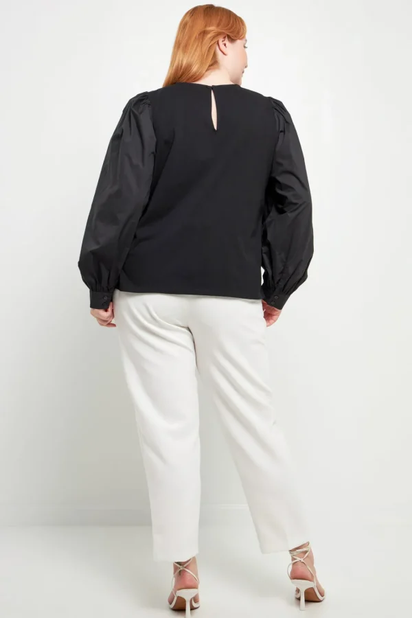 ENGLISH FACTORY Tops*- Mixed Media Puff Long Sleeve Top