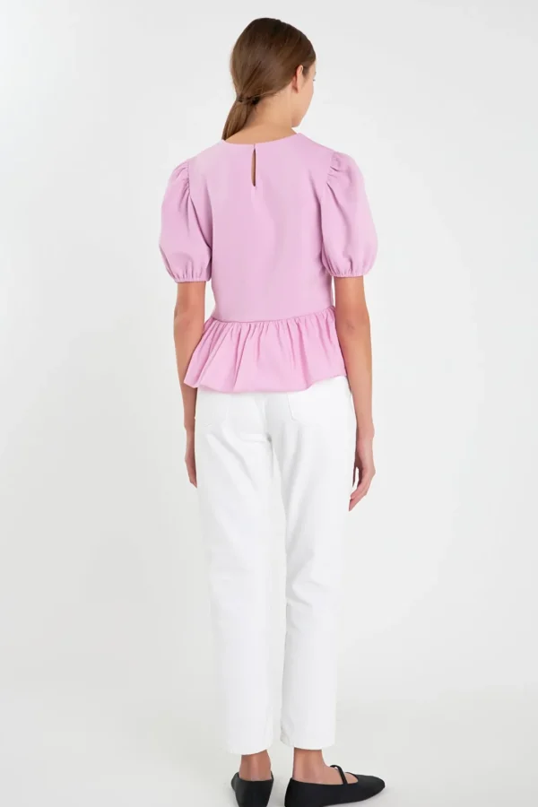 ENGLISH FACTORY Tops*- Mixed Media Bubble Top