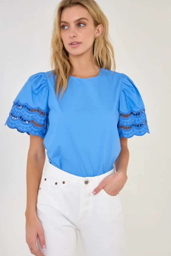 ENGLISH FACTORY Tops*- Mixed Media Lace Trim Knit Top