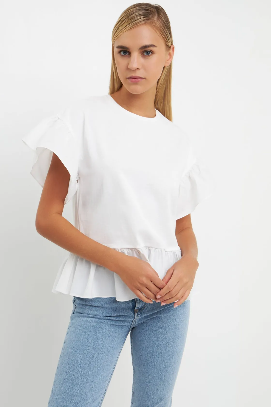 english_factory__mixed_me_8-10.webp ENGLISH FACTORY Tops*- Mixed Media Knit Top in Fuchsia
