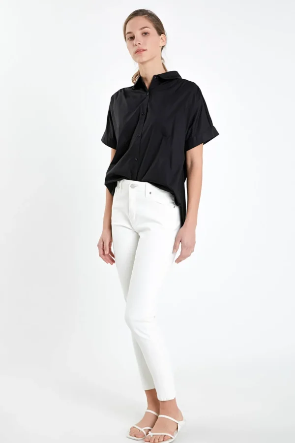 ENGLISH FACTORY Tops*- Mixed Media Collared Top