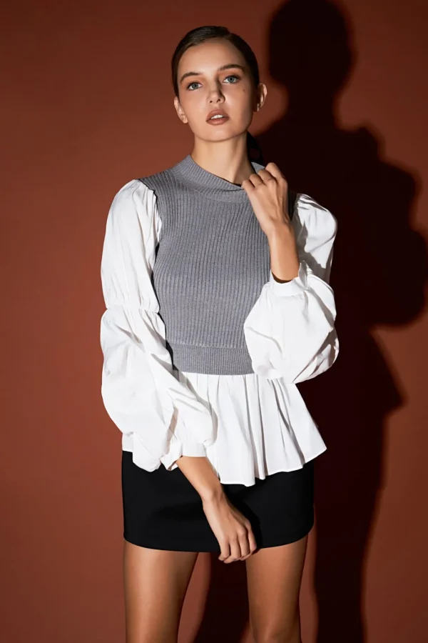 ENGLISH FACTORY Sweaters & Knits | Tops*- Mixed Media Top
