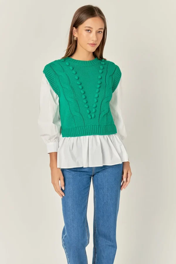 ENGLISH FACTORY Sweaters & Knits | Tops*- Mixed Media Cable Sweater
