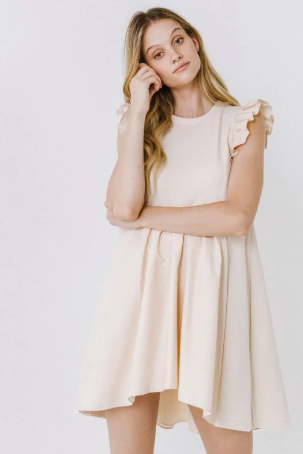 ENGLISH FACTORY White Dresses | Tops*- Mixed Media Ruffle Sleeve Mini Dress