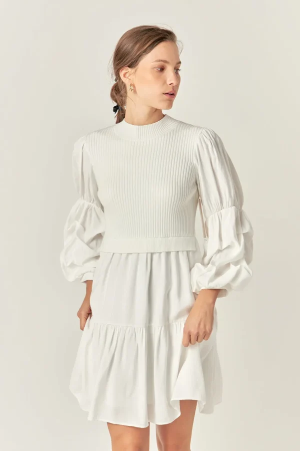 ENGLISH FACTORY Knit Dresses | Sweaters & Knits*- Mixed Media Sweater Mini Dress