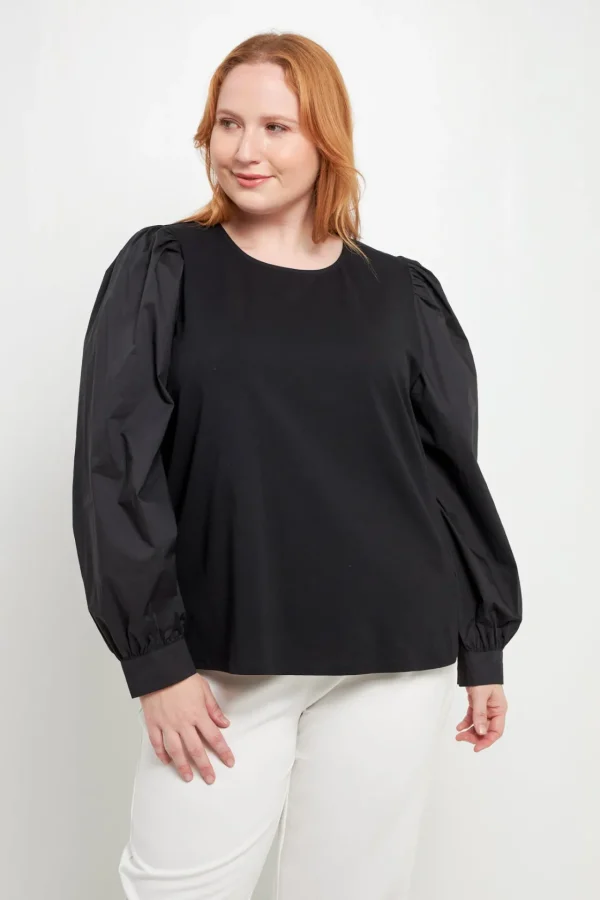 ENGLISH FACTORY Tops*- Mixed Media Puff Long Sleeve Top