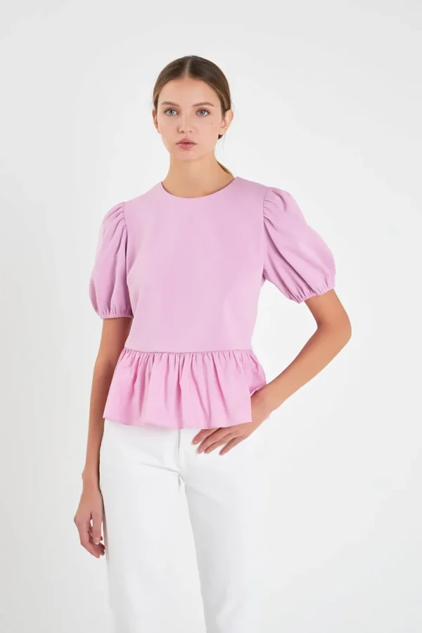 ENGLISH FACTORY Tops*- Mixed Media Bubble Top