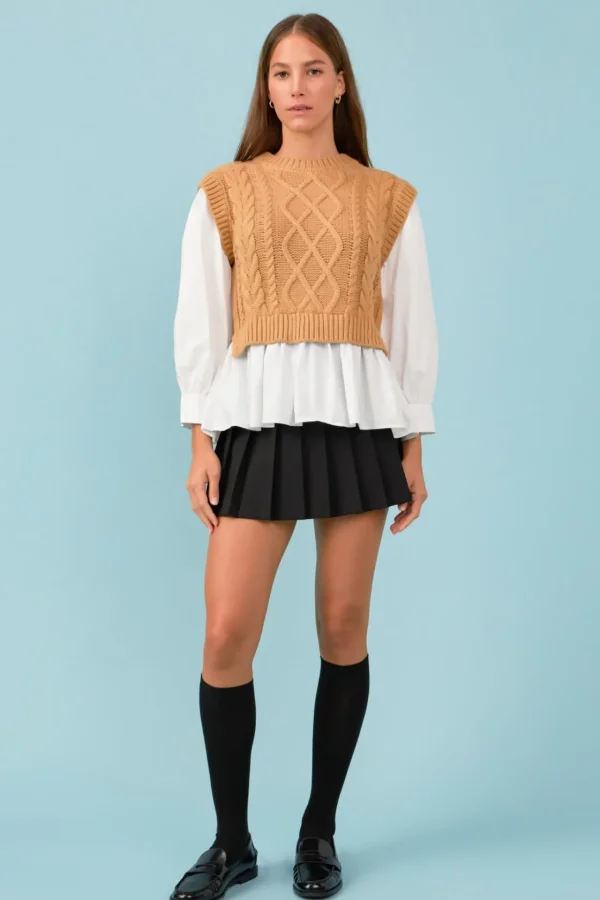 ENGLISH FACTORY Sweaters & Knits | Tops*- Mixed Media Cable Detail Sweater