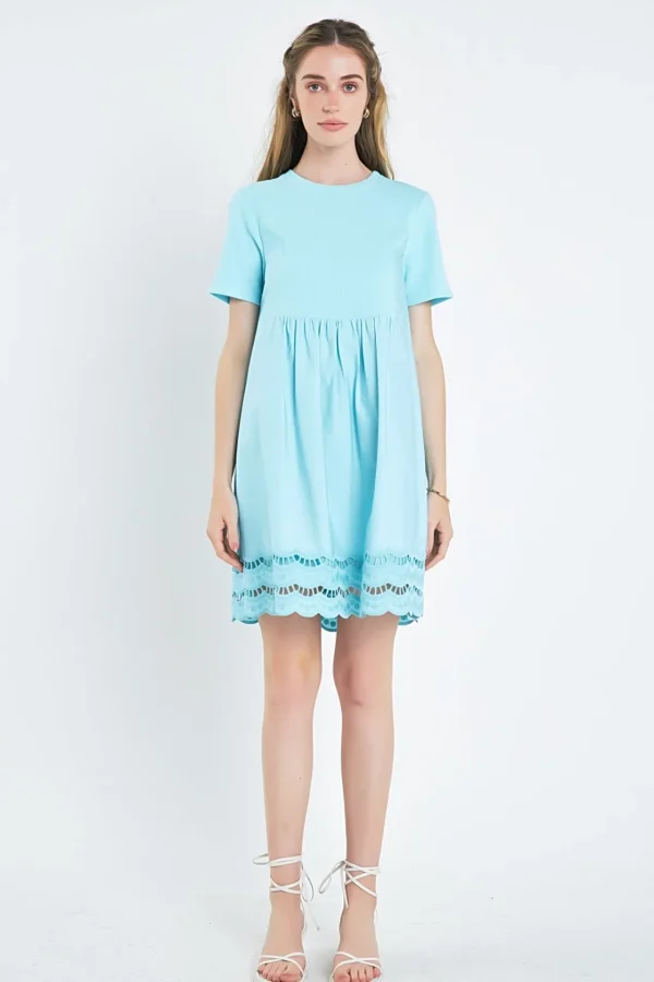 ENGLISH FACTORY Lace Dresses | White Dresses*- Mixed Media Scallop Lace Mini Dress