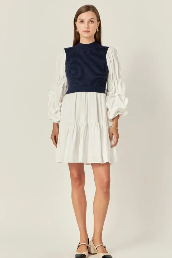 ENGLISH FACTORY Knit Dresses | Sweaters & Knits*- Mixed Media Sweater Mini Dress