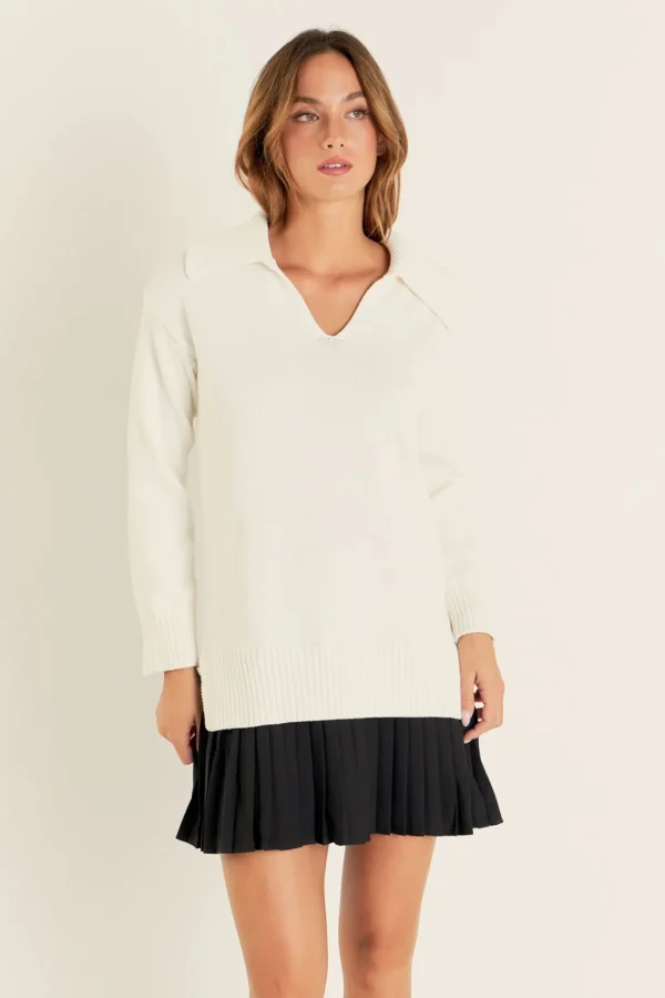ENGLISH FACTORY Knit Dresses | Sweaters & Knits*- Mixed Media Pleated Mini Dress