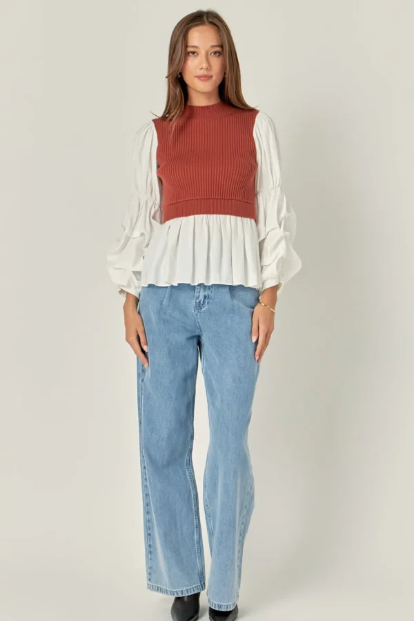 ENGLISH FACTORY Sweaters & Knits | Tops*- Mixed Media Top