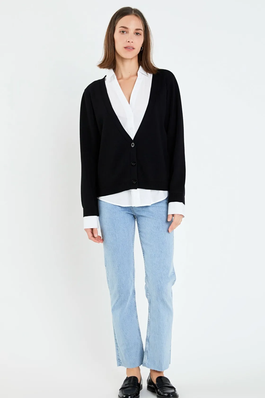 english_factory__mixed_me_9-8.webp ENGLISH FACTORY Sweaters & Knits | Tops*- Mixed Media Knit Cardigan