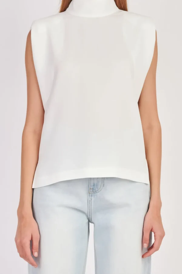 ENGLISH FACTORY Tops*- Mock Neck Shoulder Pad Top