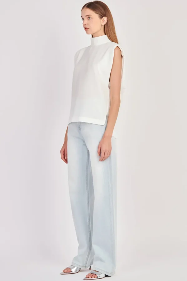 ENGLISH FACTORY Tops*- Mock Neck Shoulder Pad Top