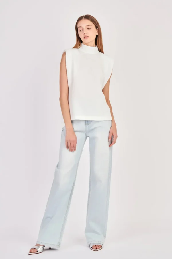 ENGLISH FACTORY Tops*- Mock Neck Shoulder Pad Top