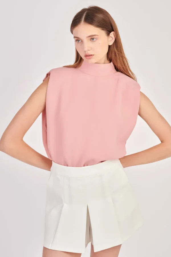 ENGLISH FACTORY Tops*- Mock Neck Shoulder Pad Top