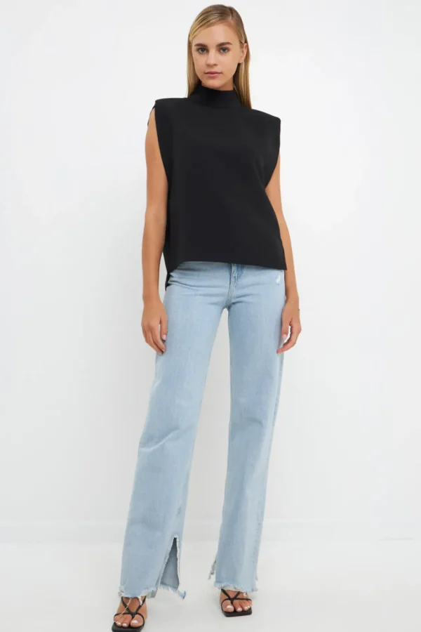 ENGLISH FACTORY Tops*- Mock Neck Shoulder Pad Top