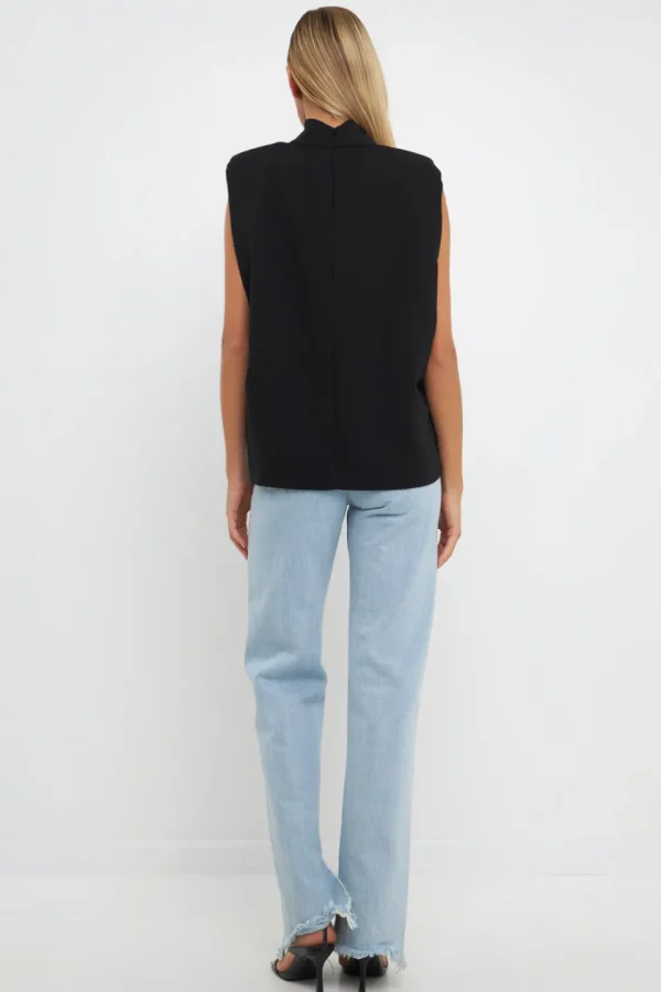 ENGLISH FACTORY Tops*- Mock Neck Shoulder Pad Top