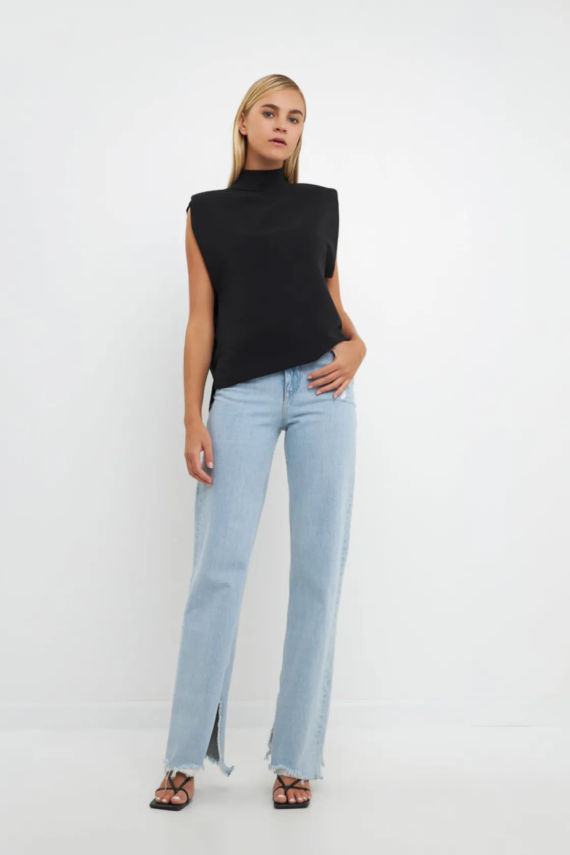 english_factory__mock_nec_8.webp ENGLISH FACTORY Tops*- Mock Neck Shoulder Pad Top