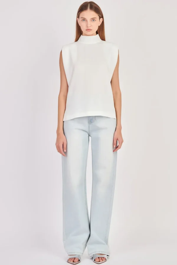 ENGLISH FACTORY Tops*- Mock Neck Shoulder Pad Top