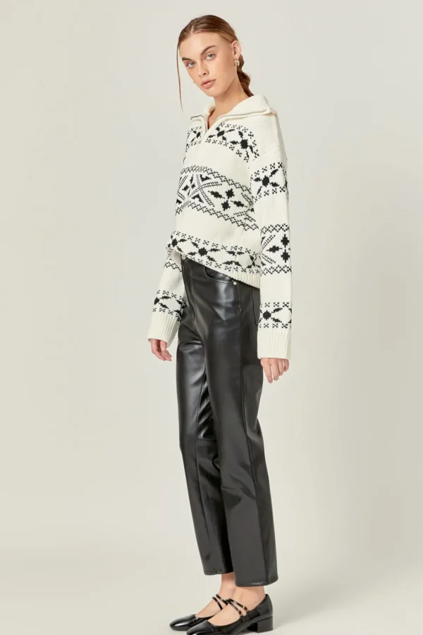 ENGLISH FACTORY Sweaters & Knits*- Motif Zip Up Sweater IVORY/BLACK