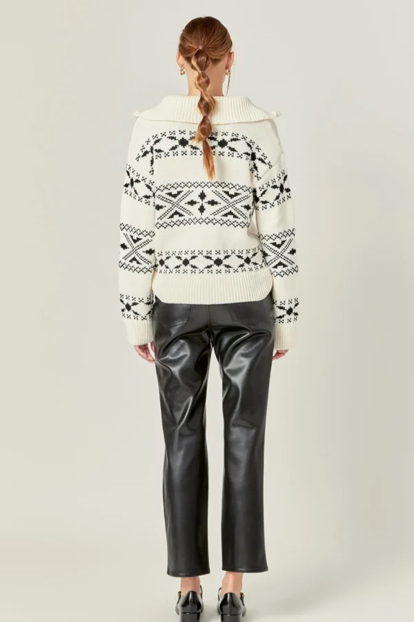 ENGLISH FACTORY Sweaters & Knits*- Motif Zip Up Sweater IVORY/BLACK