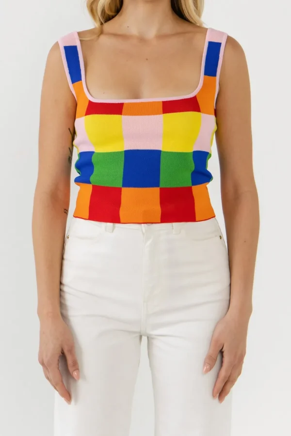 ENGLISH FACTORY Sweaters & Knits | Tops*- Color Gingham Knit Cropped Top MULTI