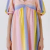 ENGLISH FACTORY Puff Sleeve | Tops*- Color Stripe Babydoll Dress MULTI