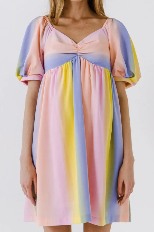 ENGLISH FACTORY Puff Sleeve | Tops*- Color Stripe Babydoll Dress MULTI