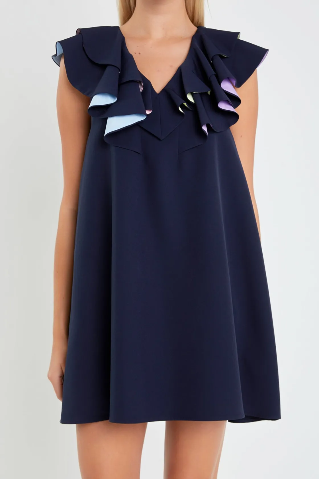 english_factory__multi_co_0.webp ENGLISH FACTORY Tops*- Multi Color Contrast Mini Dress NAVYMULTI