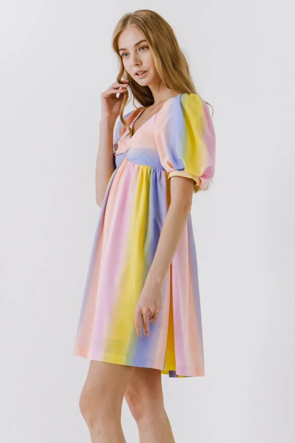 ENGLISH FACTORY Puff Sleeve | Tops*- Color Stripe Babydoll Dress MULTI
