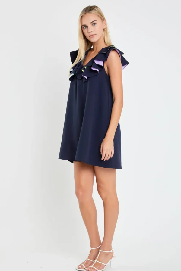 ENGLISH FACTORY Tops*- Multi Color Contrast Mini Dress NAVYMULTI