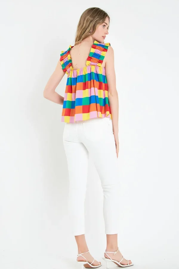 ENGLISH FACTORY Tops*- Color Check Ruffle Strap Top MULTI