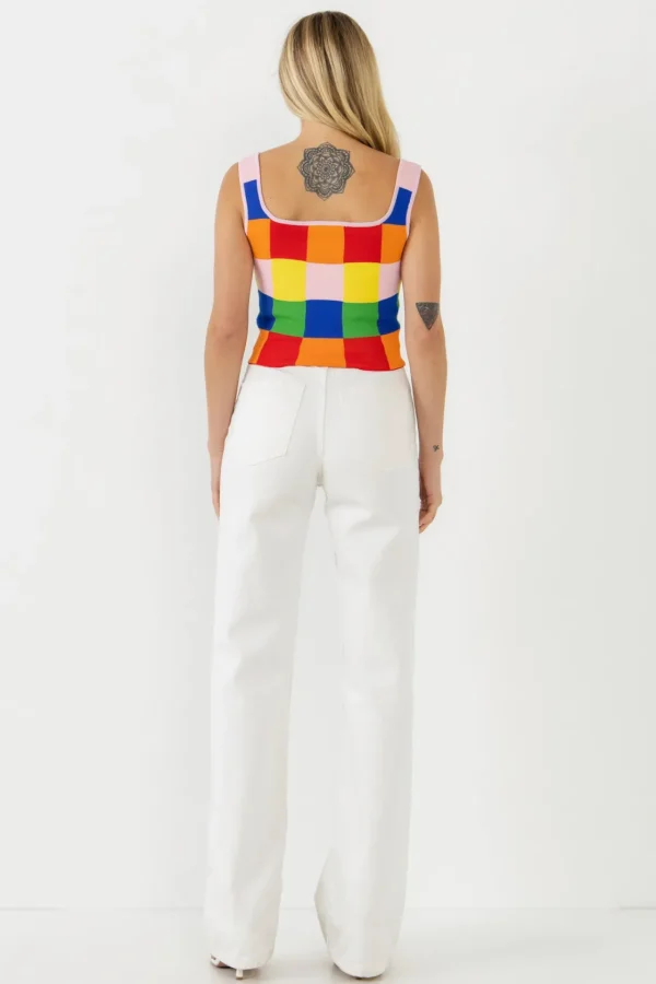ENGLISH FACTORY Sweaters & Knits | Tops*- Color Gingham Knit Cropped Top MULTI