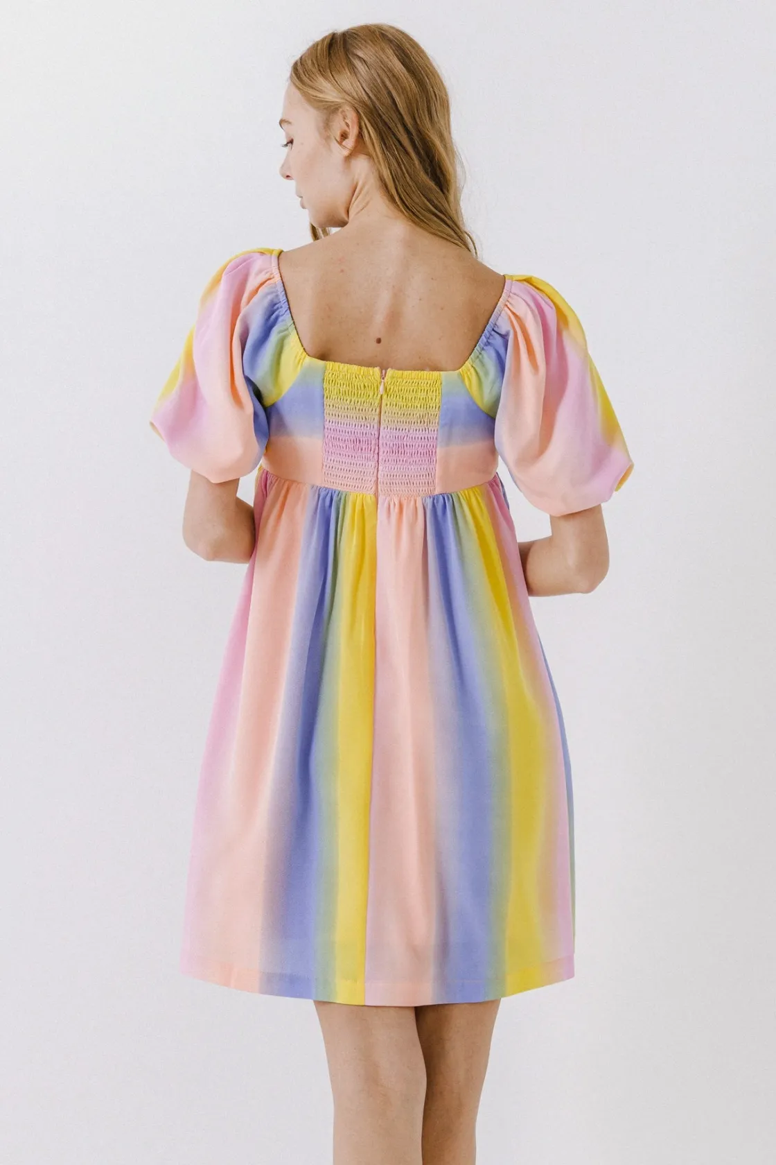 english_factory__multi_co_2-4.webp ENGLISH FACTORY Puff Sleeve | Tops*- Color Stripe Babydoll Dress MULTI